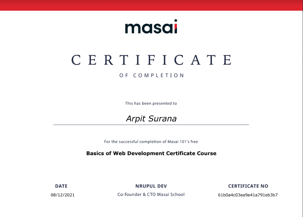 masai certificate